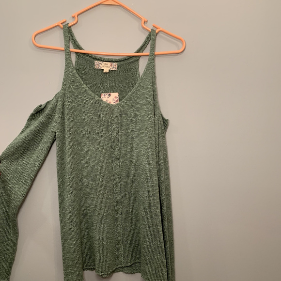 Juniors' Pink Republic Cold-Shoulder Sweater - Picture 1 of 5